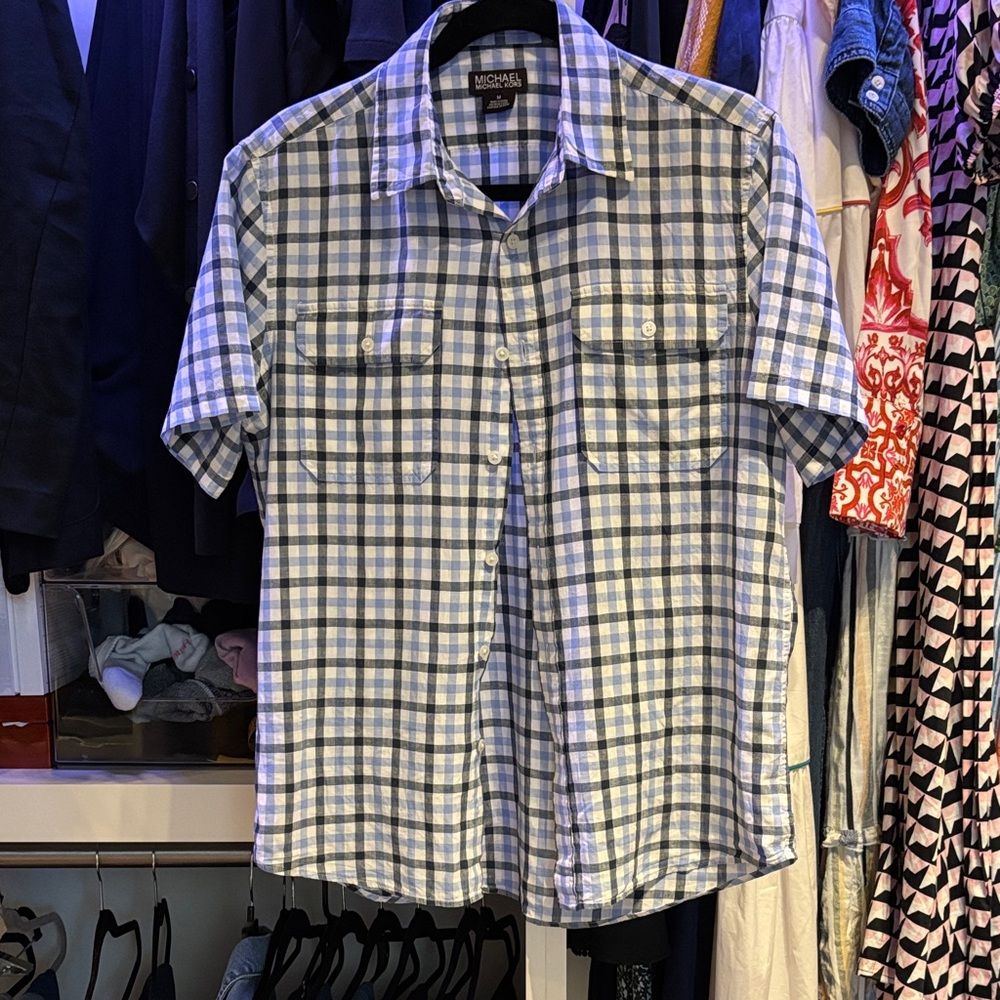Michael Kors Men's Plaid Shirt in Blue and White